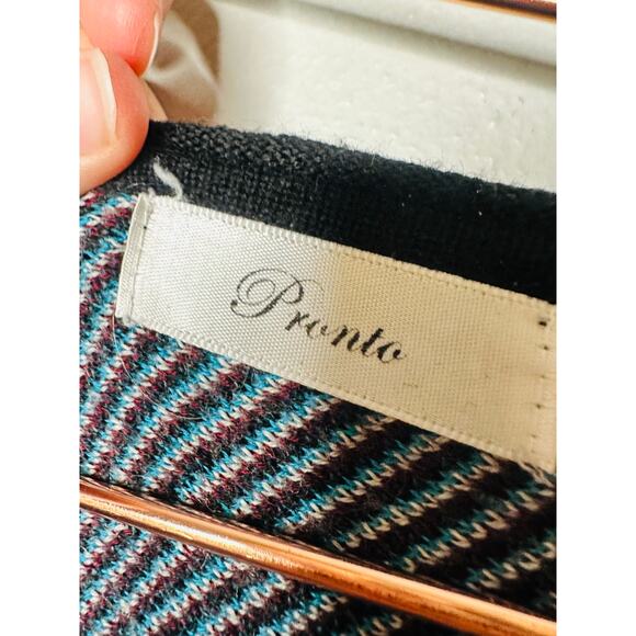 PRONTO Black Teal V-Neck Midwestern Fits Most Poncho Top One Size - Picture 2 of 4